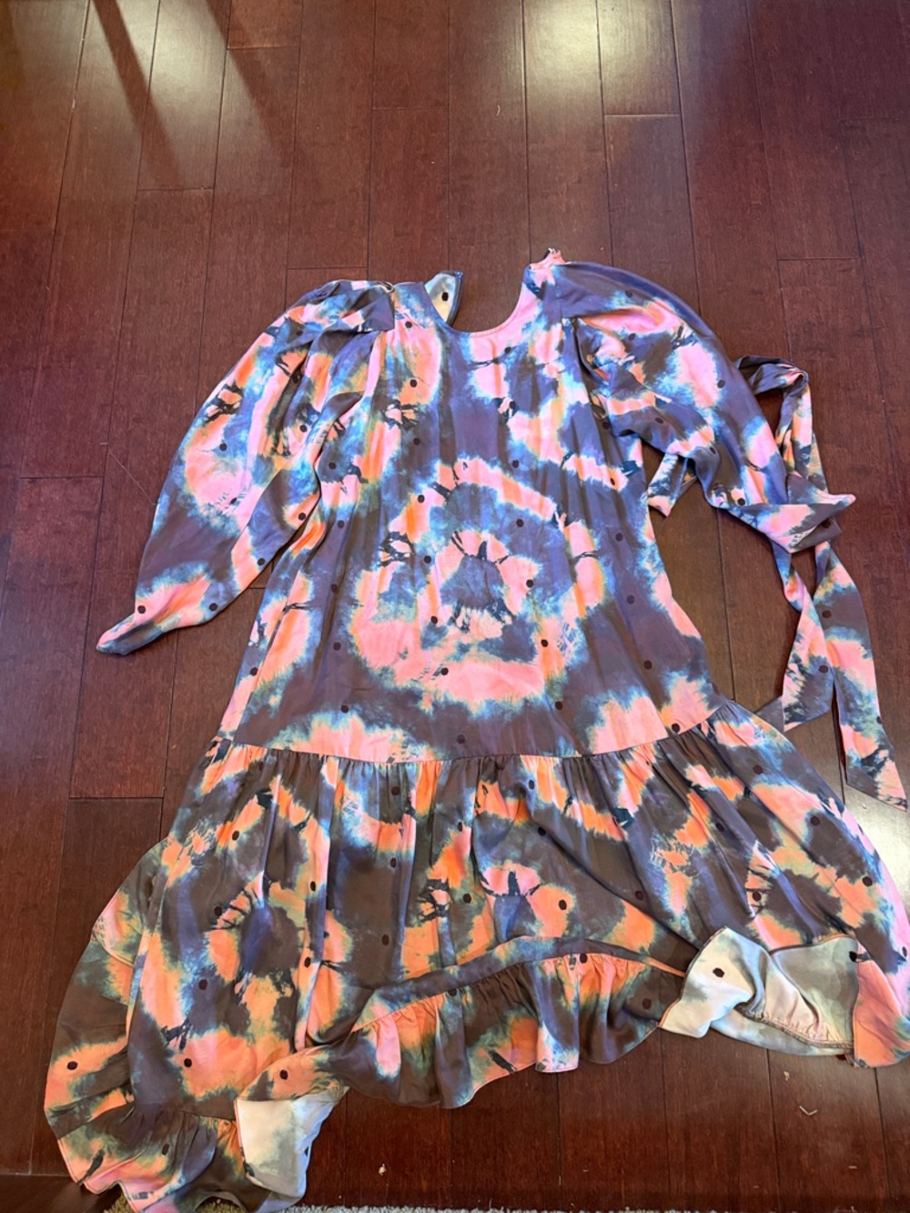 Ulla Johnson Silk Tie-Dye Maxi Dress in Pink, Coral, Blue and Gray